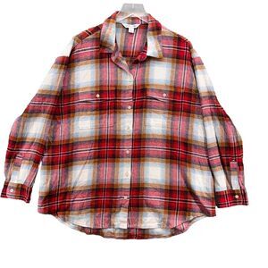 Old Navy Womens The Boyfriend Flannel Shirt Size XL Red Long Sleeve Country